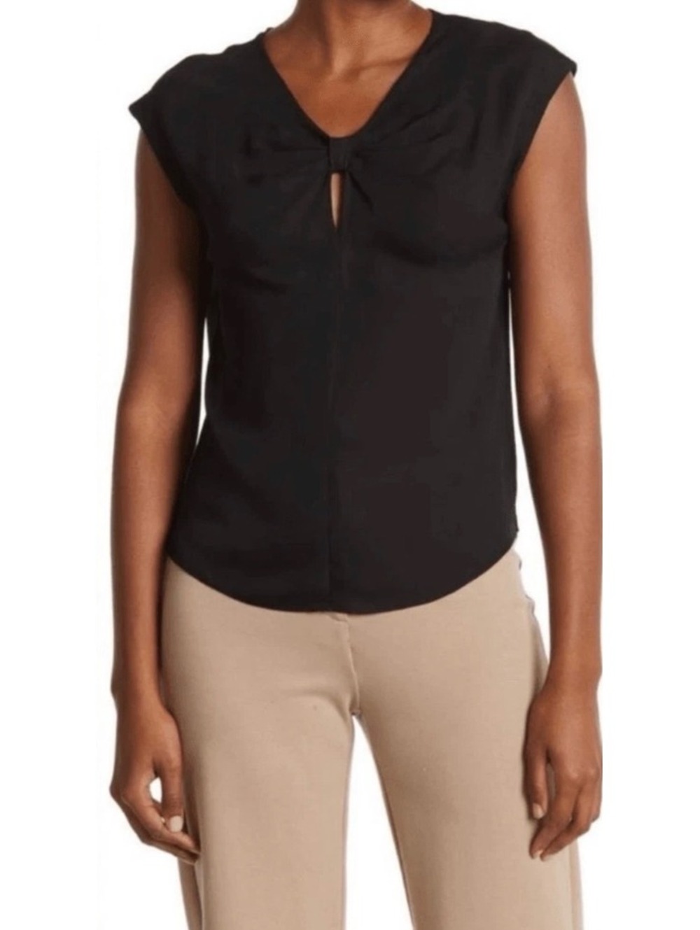 Rebecca Taylor Black Silk Blouse Cap Sleeve Pleated Keyhole Quiet Luxury Top XS